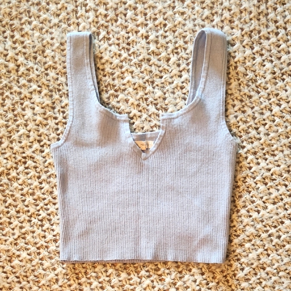 Waffle Knit Henley Cropped Tank Top